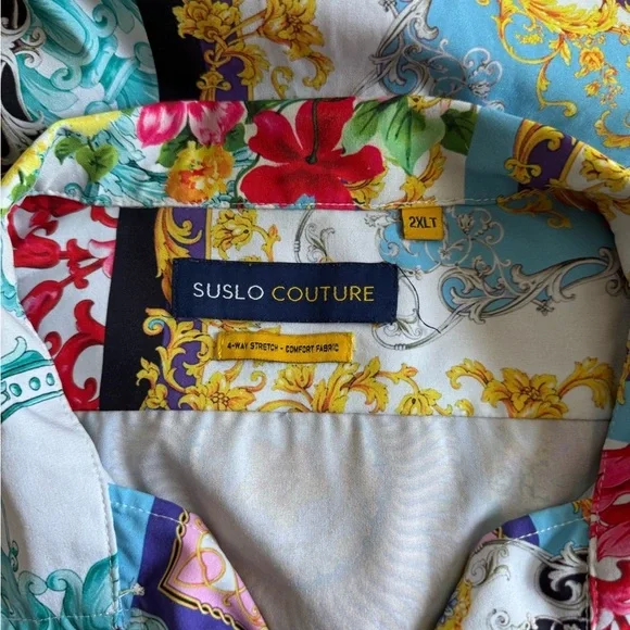 Red and Pink Casual Button Down Shirt with Patchwork Design - Picture 5 of 5